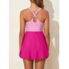 imageAleumdr Women One Piece Swimsuit Skirt Tummy Control Bathing Suit Color Block Swim Dress Swimwear with PocketsPink