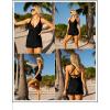 imageAleumdr Women Retro Tankini Swimdress Tummy Control Bathing Suits Two Piece Tankini Tops with Bikini Bottoms Twist SwimwearBlack