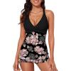 imageAleumdr Women Retro Tankini Swimdress Tummy Control Bathing Suits Two Piece Tankini Tops with Bikini Bottoms Twist SwimwearBlack Red Flower