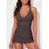 imageAleumdr Women Retro Tankini Swimdress Tummy Control Bathing Suits Two Piece Tankini Tops with Bikini Bottoms Twist SwimwearDark Brown