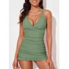 imageAleumdr Women Retro Tankini Swimdress Tummy Control Bathing Suits Two Piece Tankini Tops with Bikini Bottoms Twist SwimwearGreen