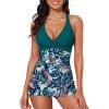 imageAleumdr Women Retro Tankini Swimdress Tummy Control Bathing Suits Two Piece Tankini Tops with Bikini Bottoms Twist SwimwearGreen Leaf