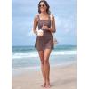 imageAleumdr Women Vintage Tummy Control Two Piece Tankini Swimsuits Swimdress Push up Swimwear Bathing SuitsDark Brown