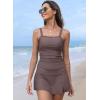 imageAleumdr Women Vintage Tummy Control Two Piece Tankini Swimsuits Swimdress Push up Swimwear Bathing SuitsDark Brown