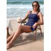 imageAleumdr Women Vintage Tummy Control Two Piece Tankini Swimsuits Swimdress Push up Swimwear Bathing SuitsDeep Blue