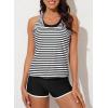imageAleumdr Womens Athletic 3 Piece Tankini Swimsuits with Shorts Swim Tank Tops with Sports Bra and Boyshorts Bathing SuitsBlack Stripe
