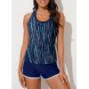 imageAleumdr Womens Athletic 3 Piece Tankini Swimsuits with Shorts Swim Tank Tops with Sports Bra and Boyshorts Bathing SuitsBlue Stripe