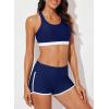 imageAleumdr Womens Athletic 3 Piece Tankini Swimsuits with Shorts Swim Tank Tops with Sports Bra and Boyshorts Bathing SuitsBlue Stripe