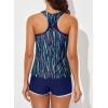 imageAleumdr Womens Athletic 3 Piece Tankini Swimsuits with Shorts Swim Tank Tops with Sports Bra and Boyshorts Bathing SuitsBlue Stripe