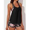 imageAleumdr Womens Blouson Striped Printed Push up Strappy TBack Tankini Top with ShortsAvailable in PlusBlack 402