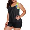 imageAleumdr Womens Blouson Striped Printed Push up Strappy TBack Tankini Top with ShortsAvailable in PlusBlack