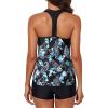 imageAleumdr Womens Blouson Striped Printed Push up Strappy TBack Tankini Top with ShortsAvailable in PlusBlack Blue