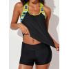 imageAleumdr Womens Blouson Striped Printed Push up Strappy TBack Tankini Top with ShortsAvailable in PlusBlack a