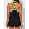 imageAleumdr Womens Blouson Striped Printed Push up Strappy TBack Tankini Top with ShortsAvailable in PlusBlack a