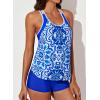imageAleumdr Womens Blouson Striped Printed Push up Strappy TBack Tankini Top with ShortsAvailable in PlusBlue Pattern