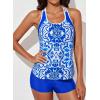 imageAleumdr Womens Blouson Striped Printed Push up Strappy TBack Tankini Top with ShortsAvailable in PlusBlue Pattern