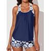 imageAleumdr Womens Blouson Striped Printed Push up Strappy TBack Tankini Top with ShortsAvailable in PlusBlue Printed