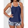 imageAleumdr Womens Blouson Striped Printed Push up Strappy TBack Tankini Top with ShortsAvailable in PlusBlue Printed