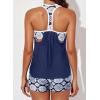 imageAleumdr Womens Blouson Striped Printed Push up Strappy TBack Tankini Top with ShortsAvailable in PlusBlue Printed