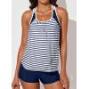 imageAleumdr Womens Blouson Striped Printed Push up Strappy TBack Tankini Top with ShortsAvailable in PlusBlue Stripes