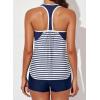 imageAleumdr Womens Blouson Striped Printed Push up Strappy TBack Tankini Top with ShortsAvailable in PlusBlue Stripes