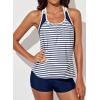 imageAleumdr Womens Blouson Striped Printed Push up Strappy TBack Tankini Top with ShortsAvailable in PlusBlue Stripes