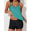 imageAleumdr Womens Blouson Striped Printed Push up Strappy TBack Tankini Top with ShortsAvailable in PlusGreen Floral