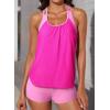 imageAleumdr Womens Blouson Striped Printed Push up Strappy TBack Tankini Top with ShortsAvailable in PlusHot Pink