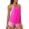 imageAleumdr Womens Blouson Striped Printed Push up Strappy TBack Tankini Top with ShortsAvailable in PlusHot Pink