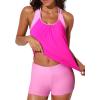 imageAleumdr Womens Blouson Striped Printed Push up Strappy TBack Tankini Top with ShortsAvailable in PlusHot Pink