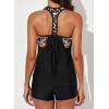 imageAleumdr Womens Blouson Striped Printed Push up Strappy TBack Tankini Top with ShortsAvailable in PlusLeopard