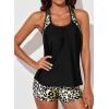 imageAleumdr Womens Blouson Striped Printed Push up Strappy TBack Tankini Top with ShortsAvailable in PlusLeopard Printed