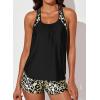 imageAleumdr Womens Blouson Striped Printed Push up Strappy TBack Tankini Top with ShortsAvailable in PlusLeopard Printed