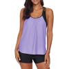 imageAleumdr Womens Blouson Striped Printed Push up Strappy TBack Tankini Top with ShortsAvailable in PlusPurple