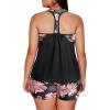 imageAleumdr Womens Blouson Striped Printed Push up Strappy TBack Tankini Top with ShortsAvailable in PlusZzz Black 402