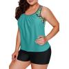 imageAleumdr Womens Blouson Striped Printed Push up Strappy TBack Tankini Top with ShortsAvailable in PlusZzz Green Floral