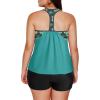 imageAleumdr Womens Blouson Striped Printed Push up Strappy TBack Tankini Top with ShortsAvailable in PlusZzz Green Floral