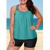imageAleumdr Womens Blouson Striped Printed Push up Strappy TBack Tankini Top with ShortsAvailable in PlusZzz Green Floral