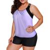 imageAleumdr Womens Blouson Striped Printed Push up Strappy TBack Tankini Top with ShortsAvailable in PlusZzz Purple