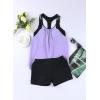 imageAleumdr Womens Blouson Striped Printed Push up Strappy TBack Tankini Top with ShortsAvailable in PlusZzz Purple