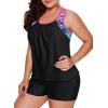 imageAleumdr Womens Blouson Striped Printed Push up Strappy TBack Tankini Top with ShortsAvailable in PlusZzz Rose