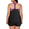 imageAleumdr Womens Blouson Striped Printed Push up Strappy TBack Tankini Top with ShortsAvailable in PlusZzz Rose Floral