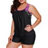 imageAleumdr Womens Blouson Striped Printed Push up Strappy TBack Tankini Top with ShortsAvailable in PlusZzz Rose Floral