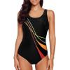 imageAleumdr Womens Color Block Print One Piece Swimsuits Athletic Training Swimwear Bathing SuitsBlack 402