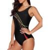 imageAleumdr Womens Color Block Print One Piece Swimsuits Athletic Training Swimwear Bathing SuitsBlack 402