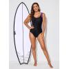 imageAleumdr Womens Color Block Print One Piece Swimsuits Athletic Training Swimwear Bathing SuitsBlack Printed