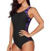imageAleumdr Womens Color Block Print One Piece Swimsuits Athletic Training Swimwear Bathing SuitsBlack Printed