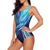 imageAleumdr Womens Color Block Print One Piece Swimsuits Athletic Training Swimwear Bathing SuitsBlue 405