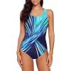 imageAleumdr Womens Color Block Print One Piece Swimsuits Athletic Training Swimwear Bathing SuitsBlue 405