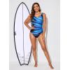 imageAleumdr Womens Color Block Print One Piece Swimsuits Athletic Training Swimwear Bathing SuitsBlue 505